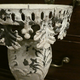 Pair of Large Cream Metal Candlesticks.