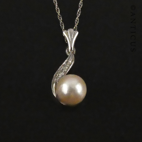 14ct White Gold and Diamond Pearl on Chain.