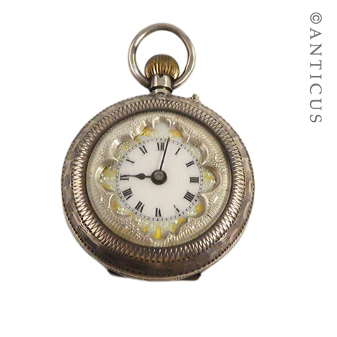 Small Silver Fob Watch with Decorated Dial.