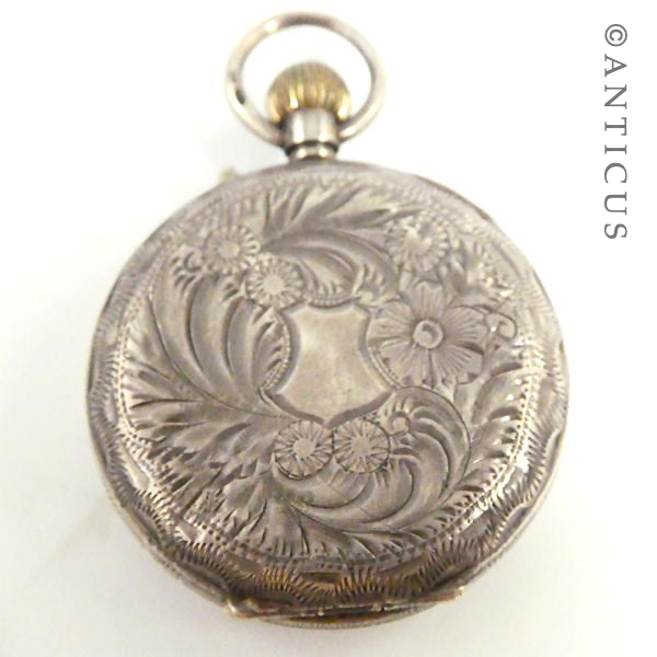 Small Silver Fob Watch with Decorated Dial.