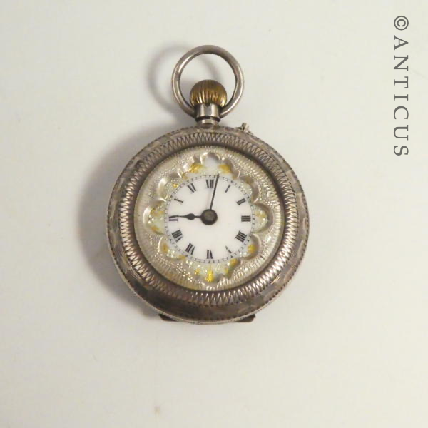 Small Silver Fob Watch with Decorated Dial.