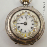 Small Silver Fob Watch with Decorated Dial.