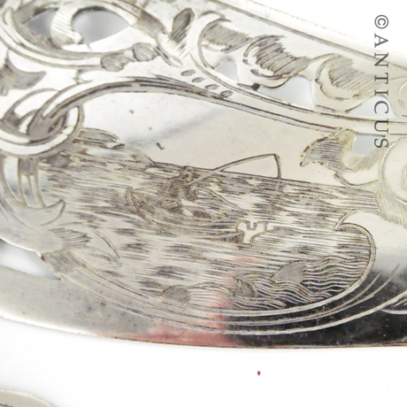 Antique Fish Servers, Silver Plate with Carved Handles.