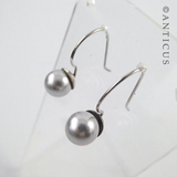 Grey Faux Pearl Drop Earrings, Silver Mounts.