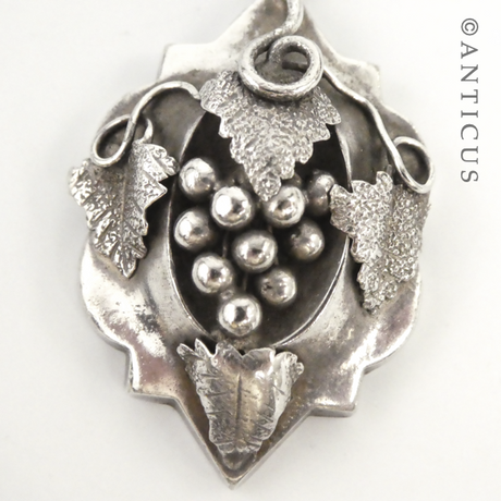 Art Nouveau Pendant and Chain, Grapes on Vine.