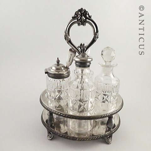 Victorian Silverplate Condiment Stand and Bottles