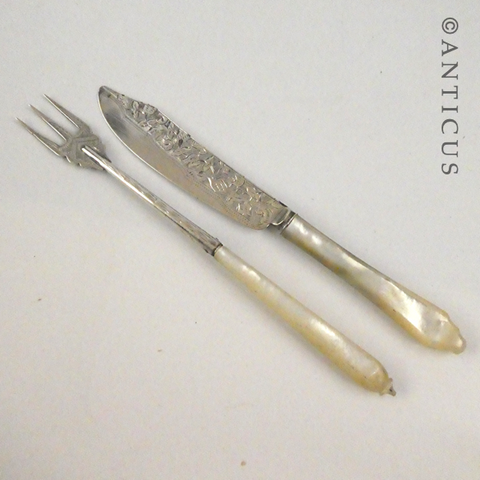 Antique Silver Butterknife & Pickle Fork.