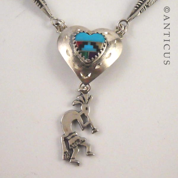 Silver and Turquoise Heart Necklace.