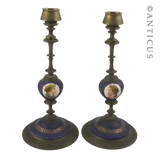 Pair of Vintage French Porcelain & Brass Candlesticks.