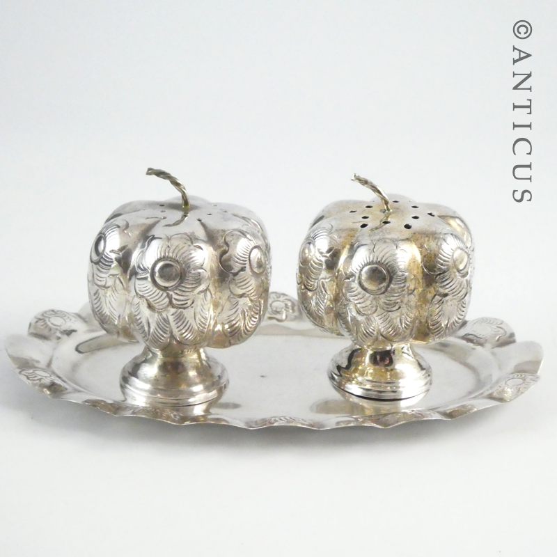Condiment Set, Silver, Pumpkin Shapes.