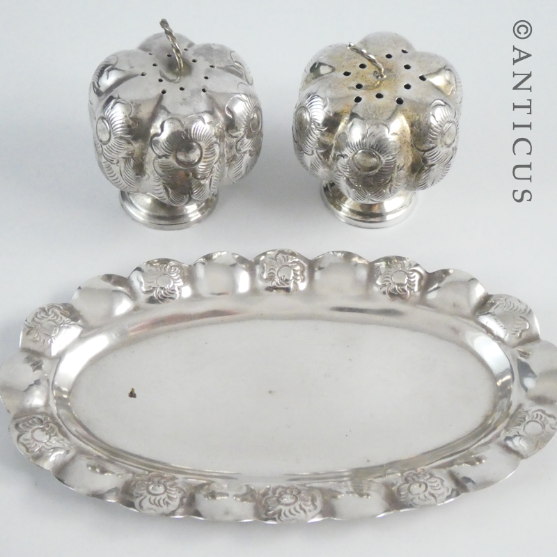 Condiment Set, Silver, Pumpkin Shapes.