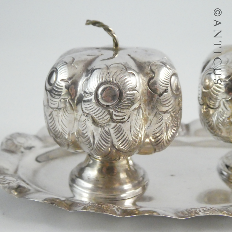Condiment Set, Silver, Pumpkin Shapes.