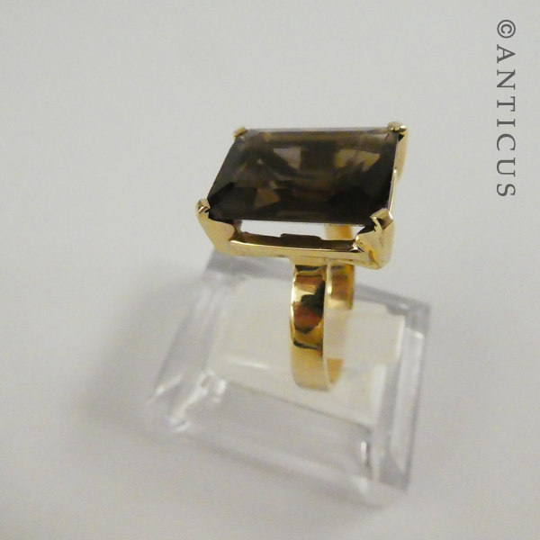 Large Smokey Topaz and Gold Ring.