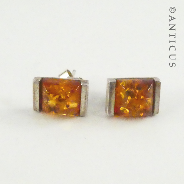 Amber and Silver Stud Earrings.