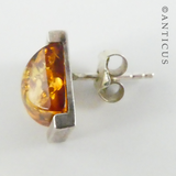 Amber and Silver Stud Earrings.