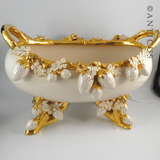 Very Large Handmade Bowl, Gilded, Strawberry Decoration.