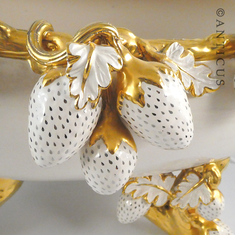 Very Large Handmade Bowl, Gilded, Strawberry Decoration.