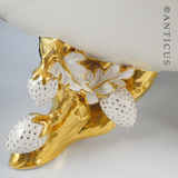 Very Large Handmade Bowl, Gilded, Strawberry Decoration.