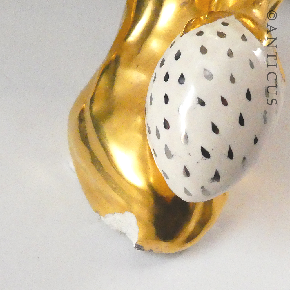 Very Large Handmade Bowl, Gilded, Strawberry Decoration.