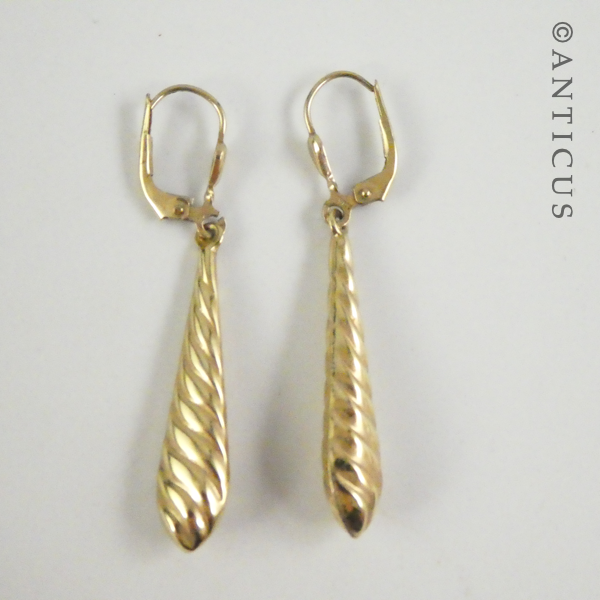 Gold Drop Earrings, Swirl Pattern.