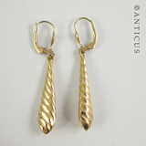 Gold Drop Earrings, Swirl Pattern.