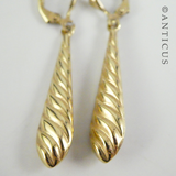 Gold Drop Earrings, Swirl Pattern.