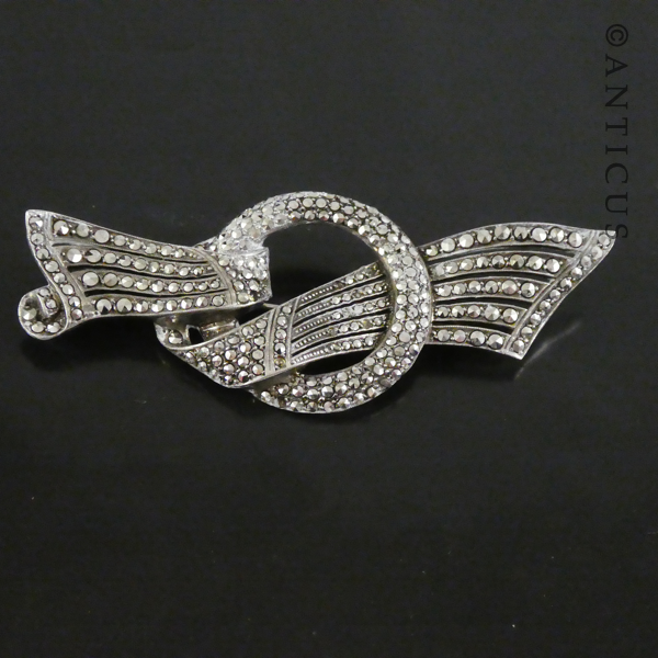 Large Silver and Marcasite Art Deco Brooch.