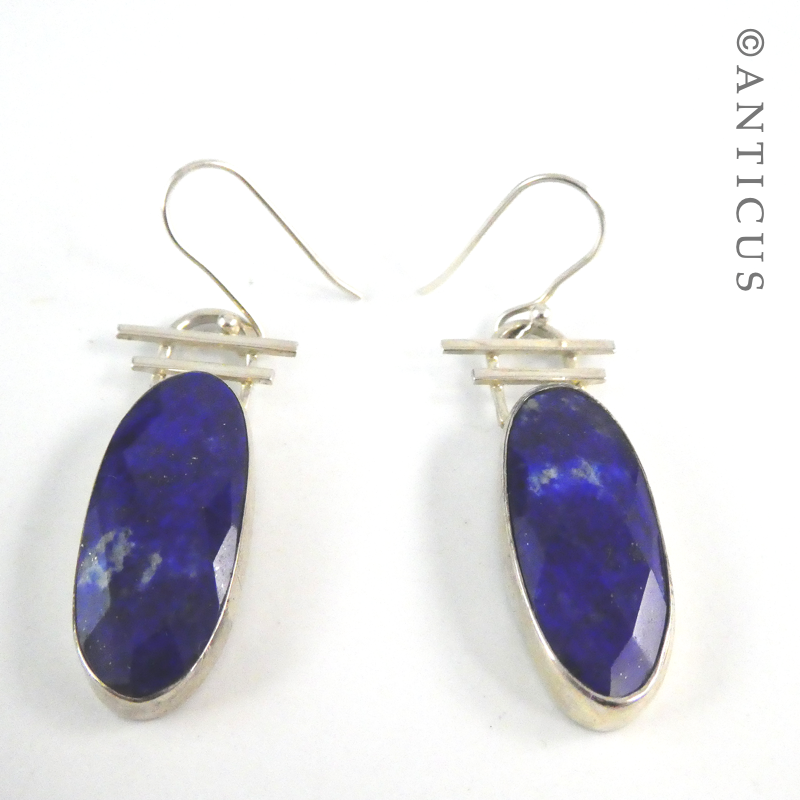 Lapis and Silver Drop Earrings.