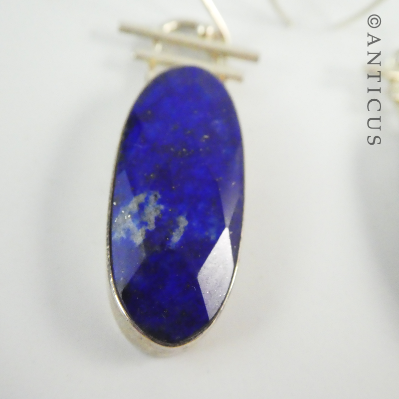 Lapis and Silver Drop Earrings.