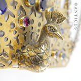 Large Brass Peacock Pendant with Gem Stones.