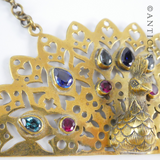 Large Brass Peacock Pendant with Gem Stones.