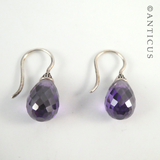 Faceted Drop Earrings, Silver Mounts.