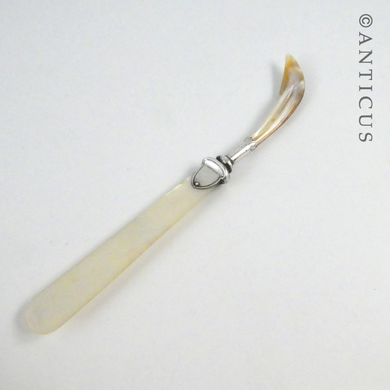Antique Mother of Pearl and Silver Paper Folder Knife.