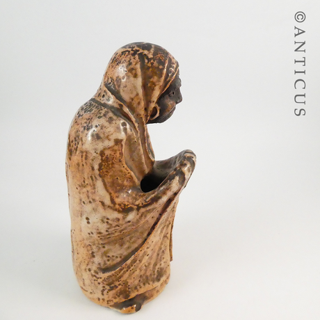 Old Japanese Figural Pottery Vase, Signed.