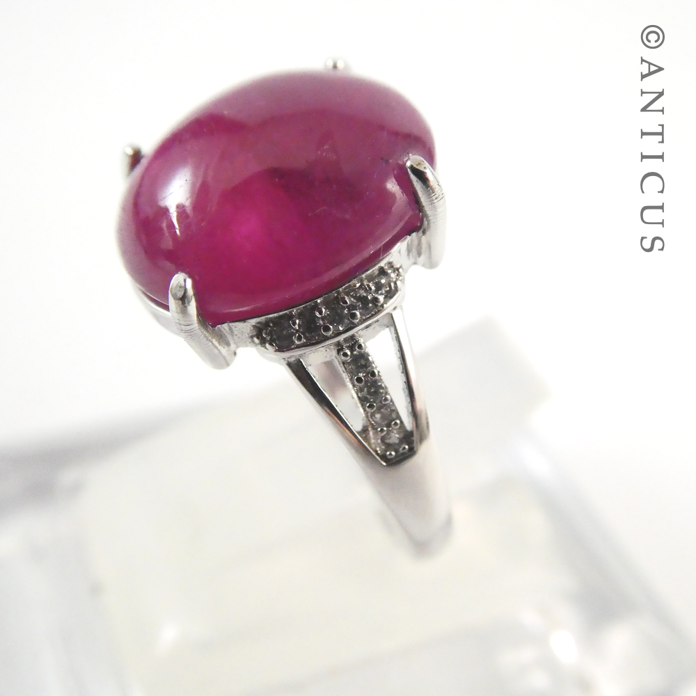 Large Ruby Cabochon, Silver Mount. AIG Cert.