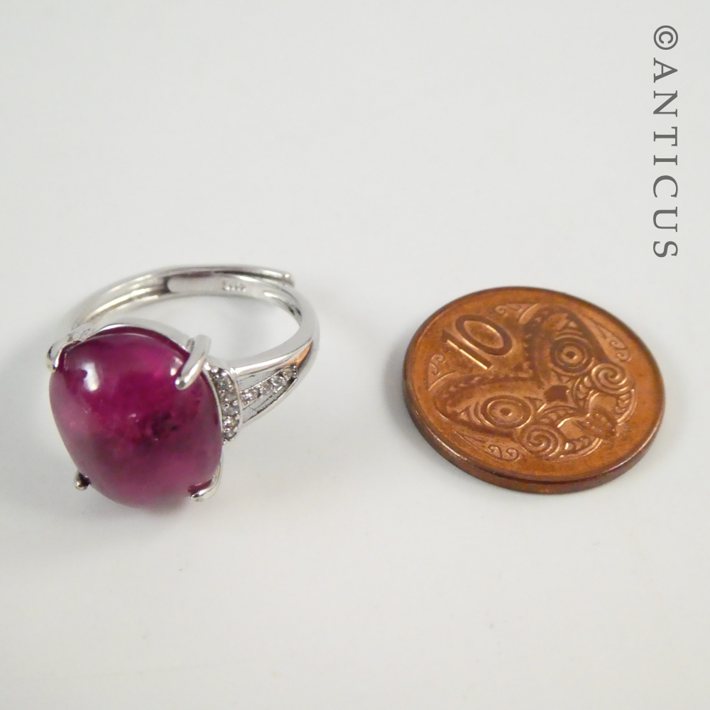 Large Ruby Cabochon, Silver Mount. AIG Cert.