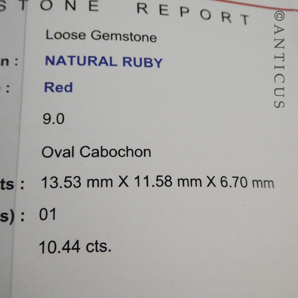 Large Ruby Cabochon, Silver Mount. AIG Cert.