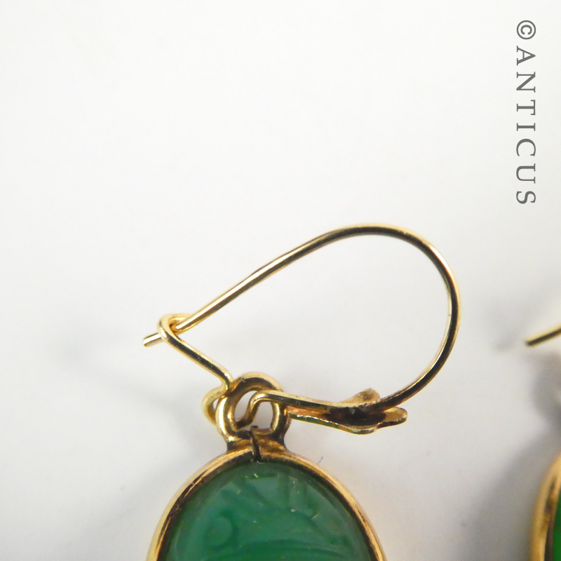 14ct Gold and Carved Chrysoprase Earrings.