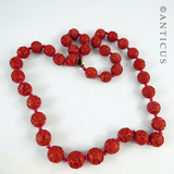 Vintage Chinese Carved Cinnabar Necklace.