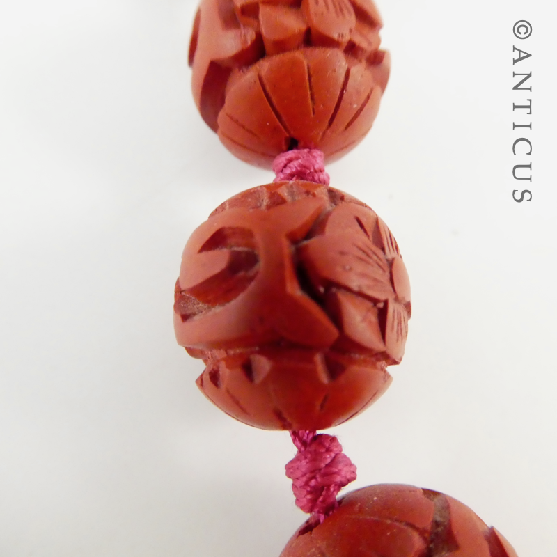 Vintage Chinese Carved Cinnabar Necklace.