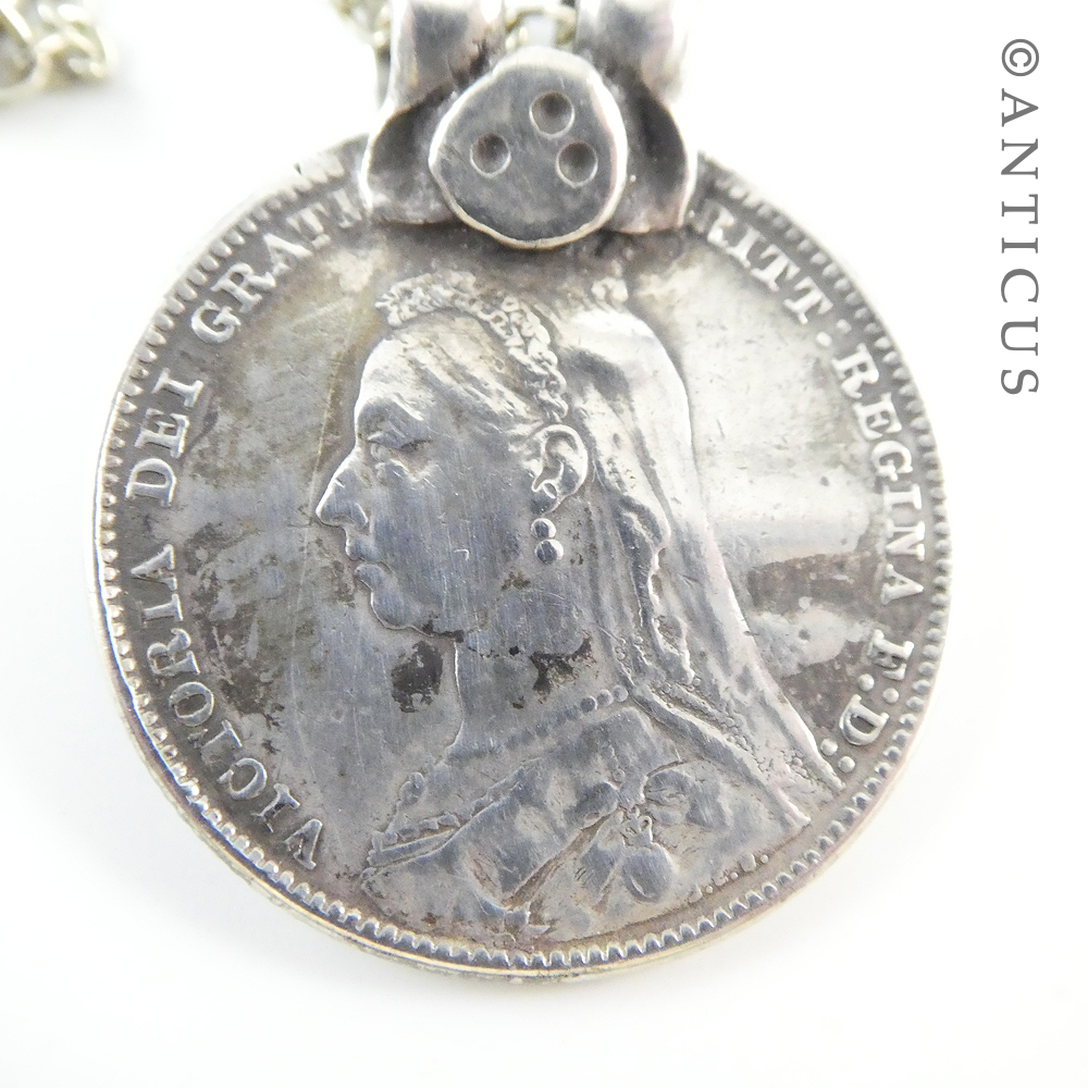 Victorian One Shilling Coin Pendant Necklace.