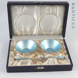 Vintage Boxed Danish Enamel Salts and Spoons.