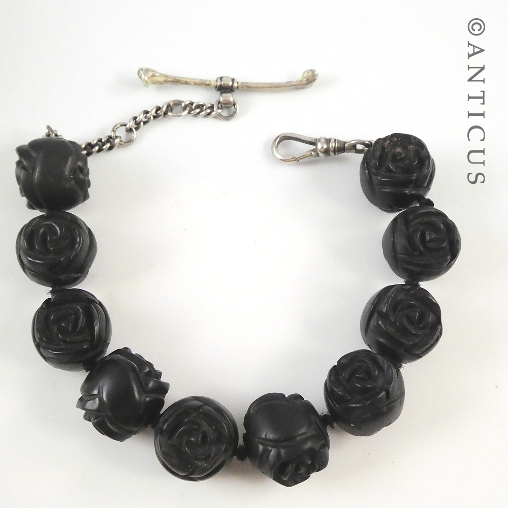 Vintage Black Rosette French Jet Bracelet.