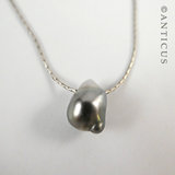 Silver Chain with Sliding Black Pearl.