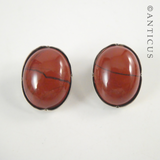 Brick-Coloured Clip Earrings with Silver Mounts.