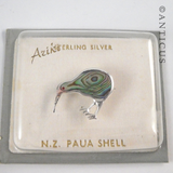 Vintage Silver and Paua Kiwi Brooch.