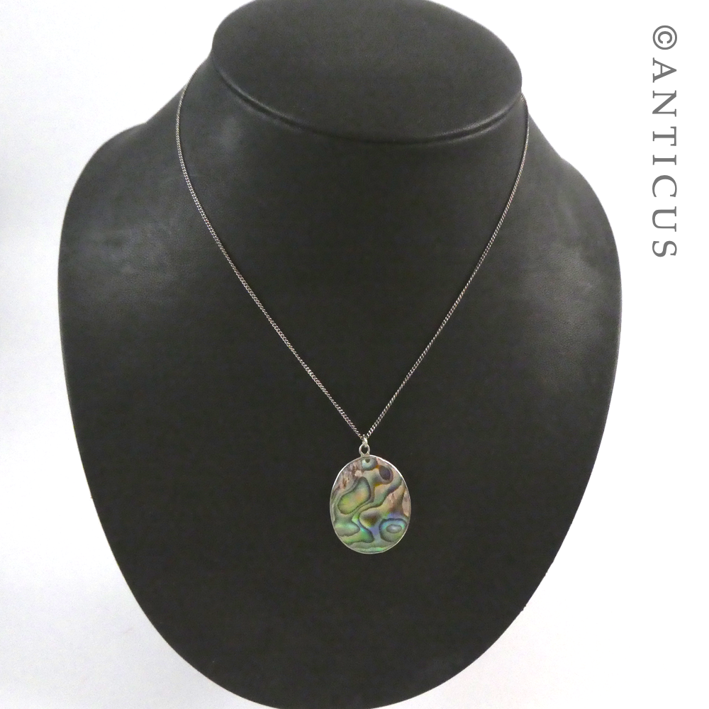 Paua and Silver Pendant on Chain.