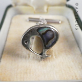 Vintage Silver and Paua Kiwi Tie Pin, Boxed.