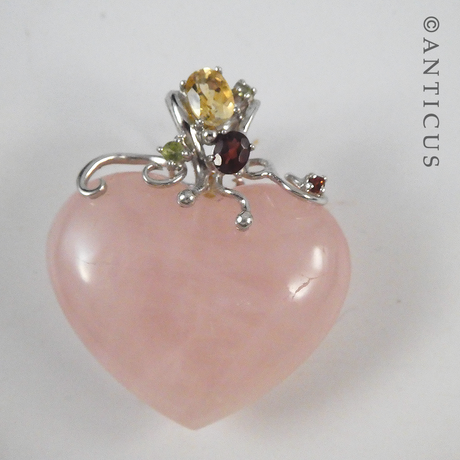 Rose Quartz Heart Pendant with Gem Stones.