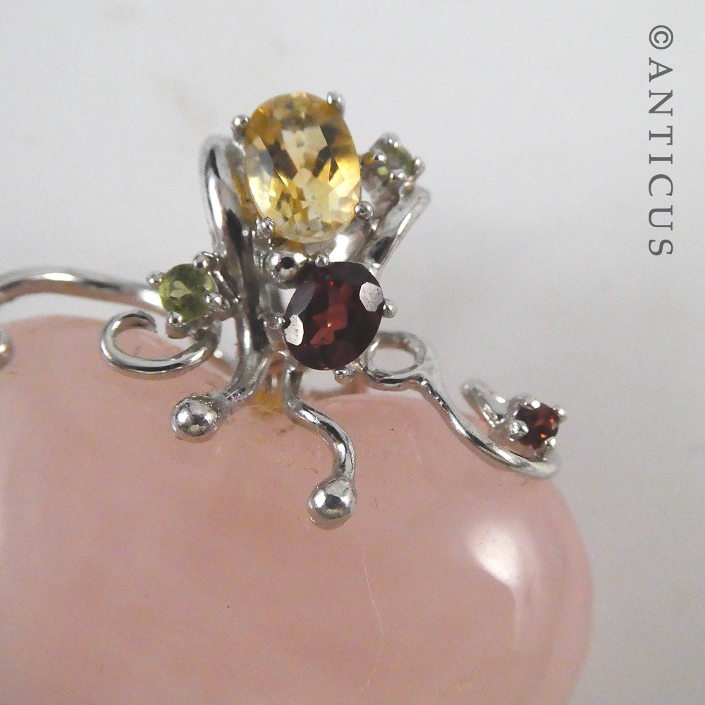 Rose Quartz Heart Pendant with Gem Stones.